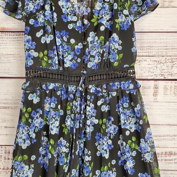 Disney Princess Mulan Cosplay Maxi Dress Blue Floral Ruffle Tier Crochet Flowy M - Picture 7 of 15